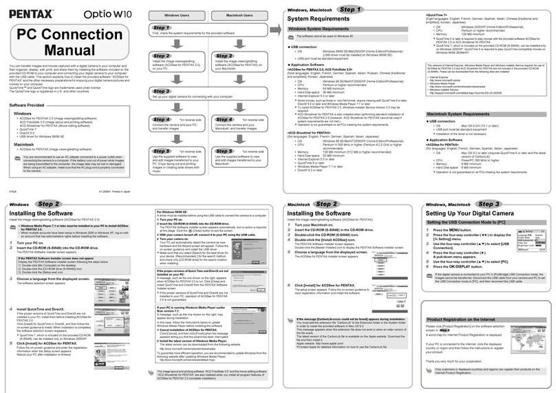 Pentax Optio W10 Connection manual