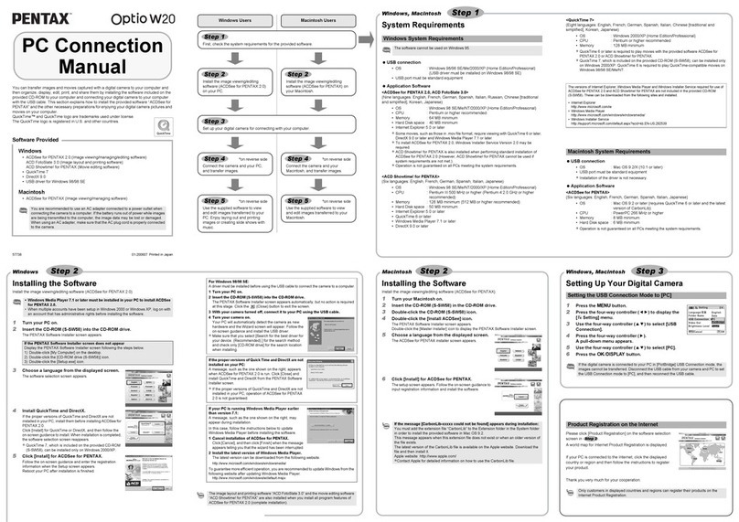 Pentax Optio W20 Connection manual