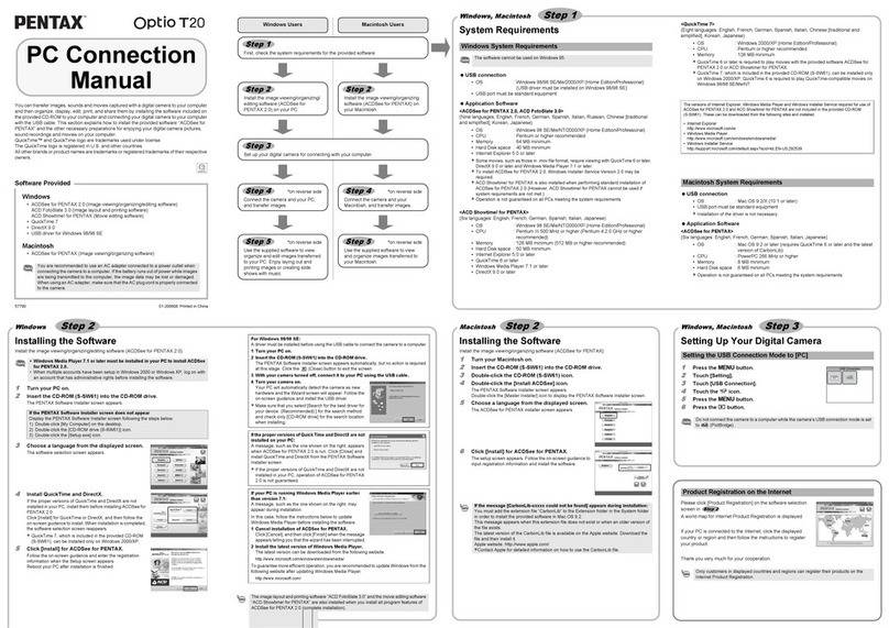 Pentax OPTIOT20 - Optio T20 Digital Camera Connection manual