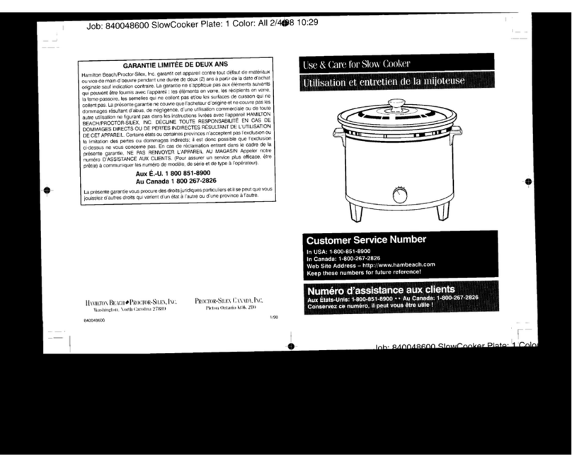 HAMILTON BEACH/PROCTOR SILEX 33430 User manual