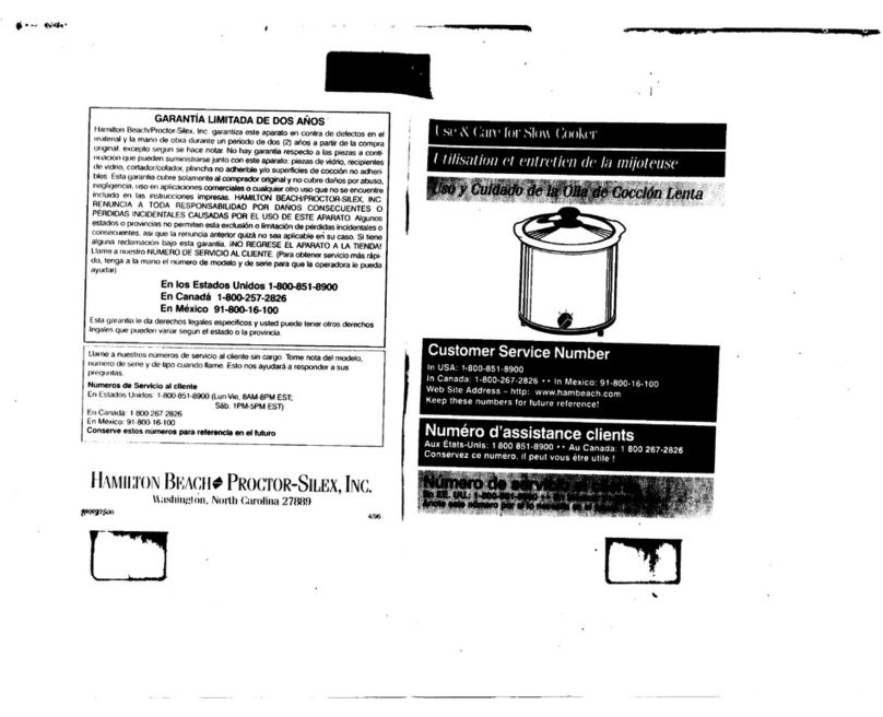 HAMILTON BEACH/PROCTOR SILEX 33300 Use & care guide