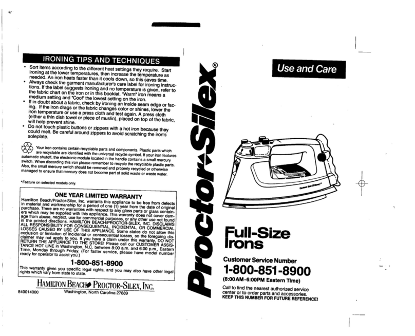 Proctor-Silex 17160 Use and care guide