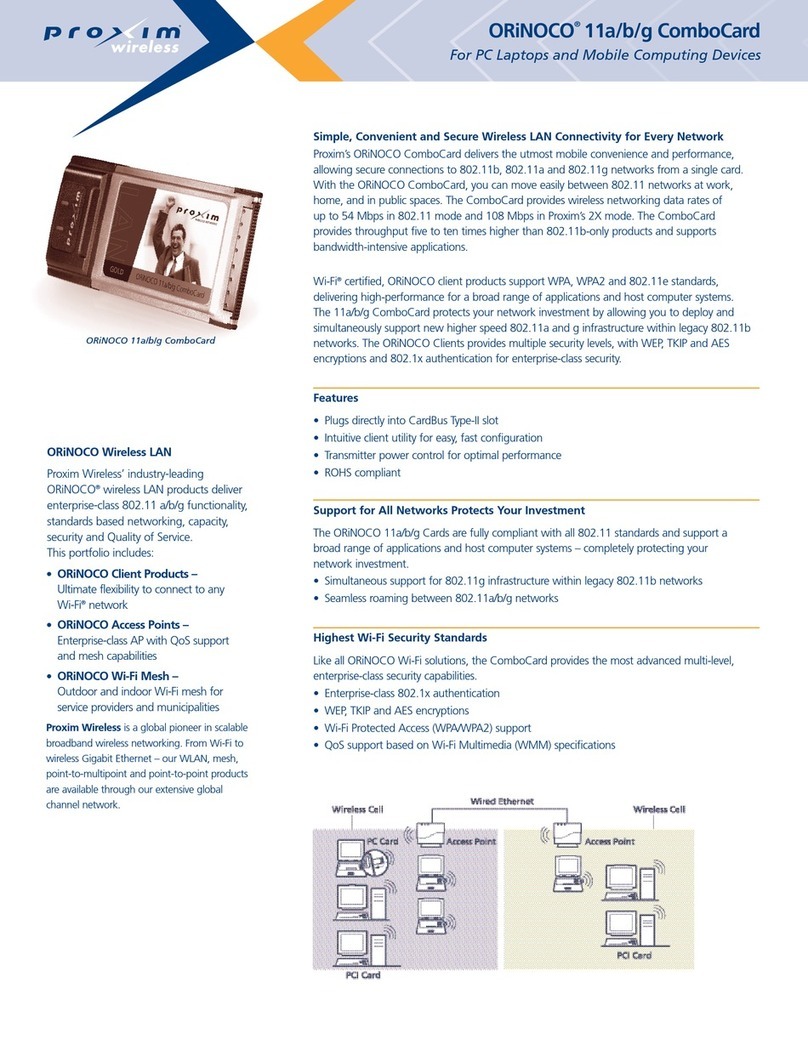 Proxim ORiNOCO 11a/b/g ComboCard Specifications