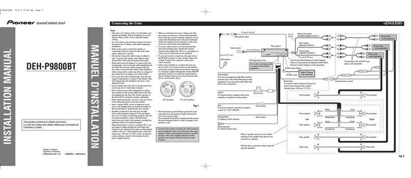 Pioneer DEH-P9800BT - Radio / CD installation manual