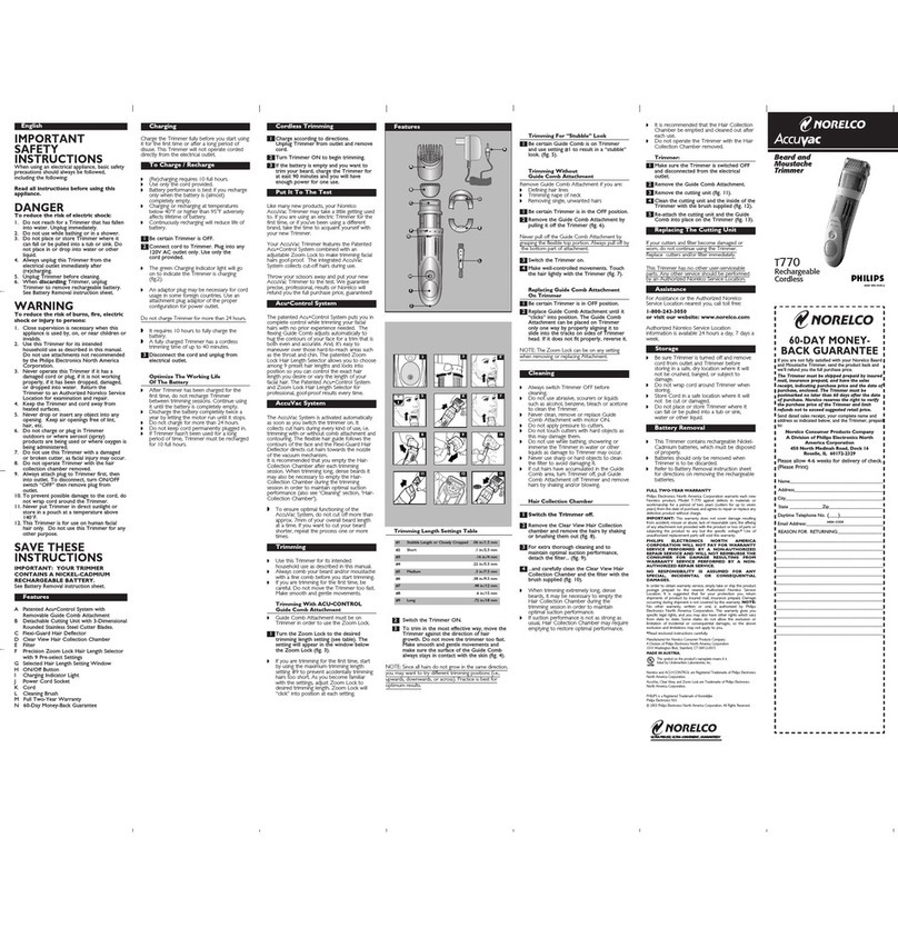 Philips Norelco AccuVac T770 User manual Philips Norelco AccuVac T770 User manual