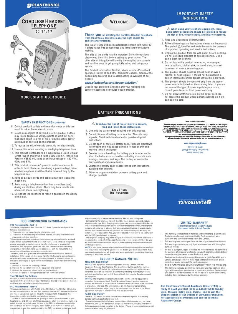 Plantronics CT11 Quick start user guide