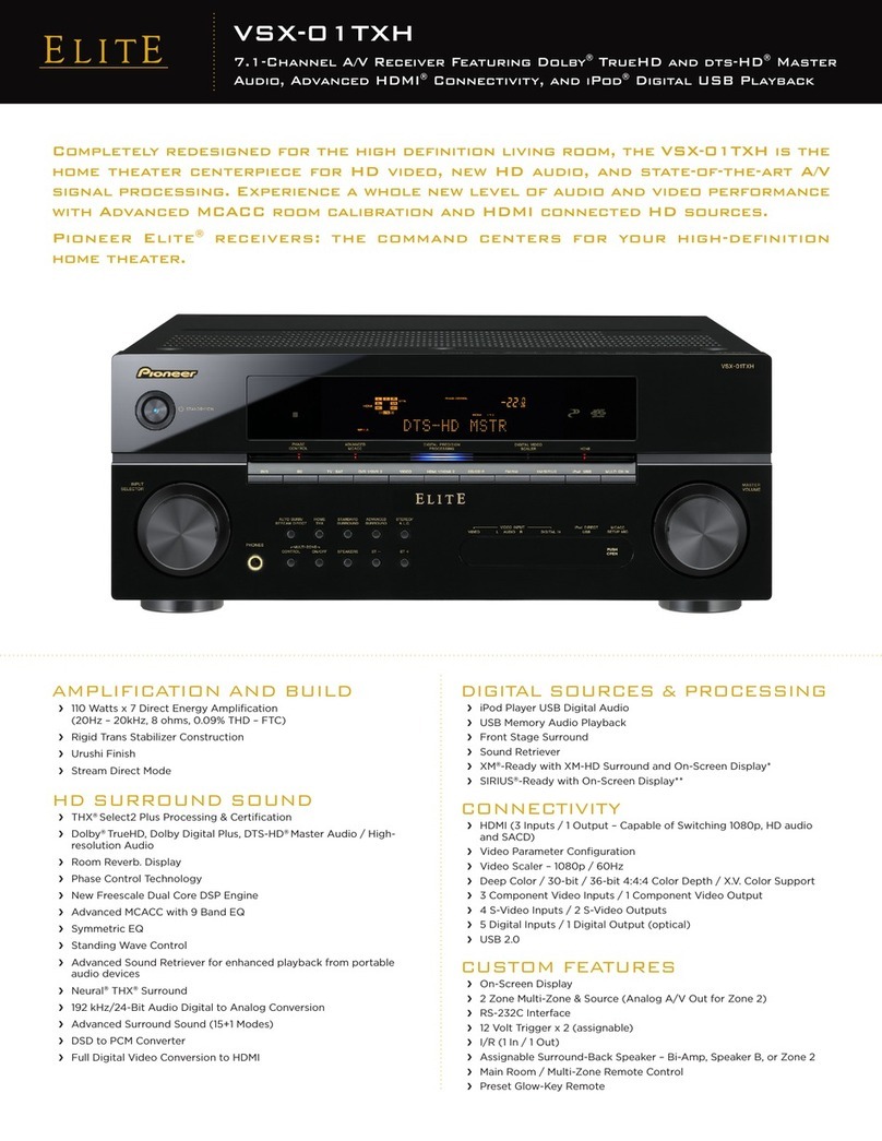 Pioneer VSX01TXH - Elite AV Receiver Specifications
