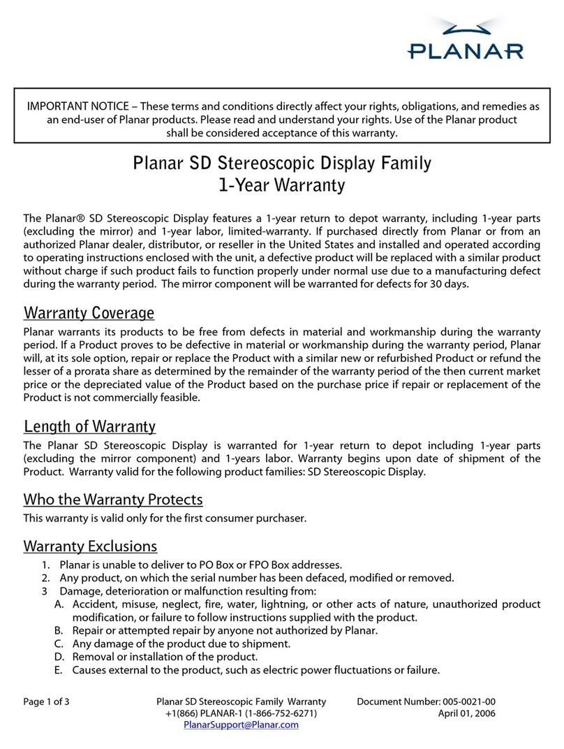 Planar SD2020 Warranty