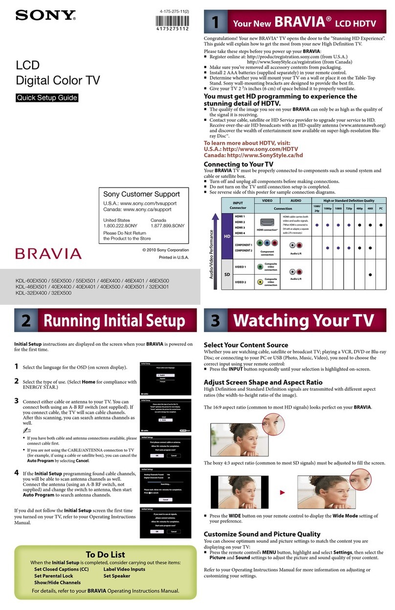 Sony KDL-32EX301 - 32" Class Bravia Ex301 Hdtv User manual