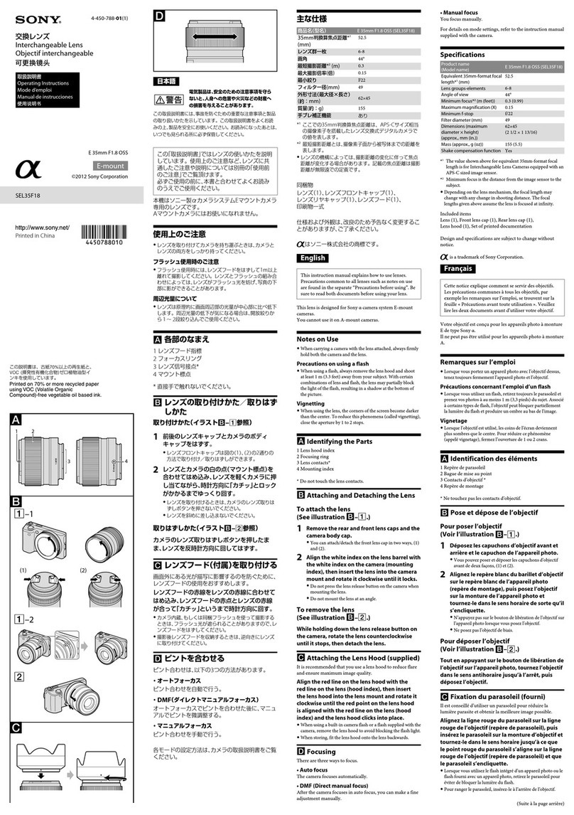 Sony Alpha SEL35F18 operating instructions