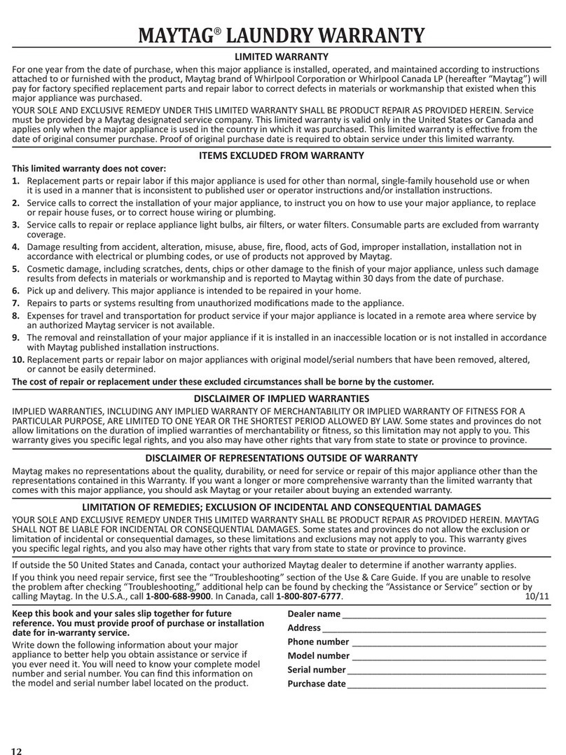 Maytag MEDX5SPAW Use and maintenance manual