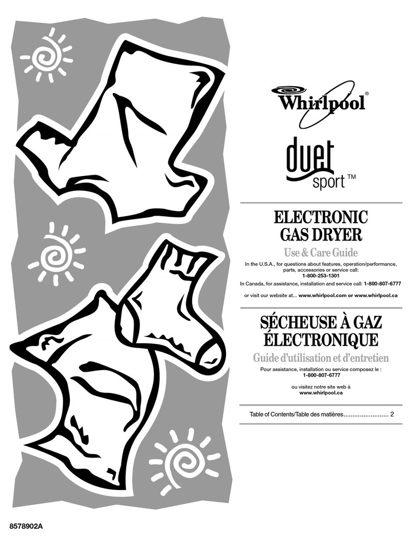 Whirlpool WGD8500SR - Front-Load Gas Dryer Use and care guide Whirlpool WGD8500SR - Front-Load Gas Dryer Use and care guide