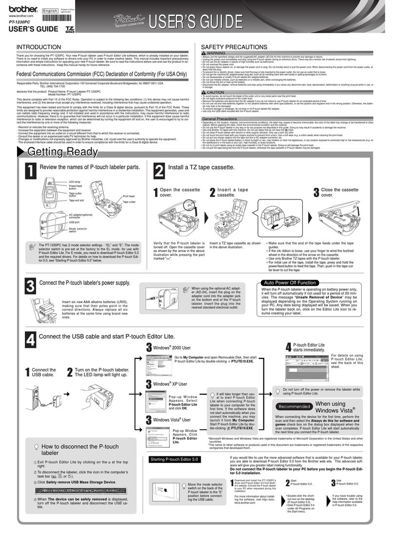 Brother PT-1230PC - P-Touch 1230PC B/W Thermal Transfer... User manual