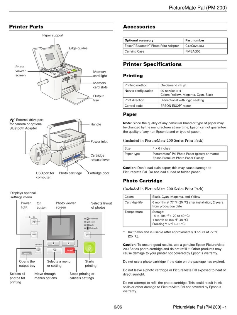 Epson C11C644001 - PictureMate Pal PM 200 Color Inkjet... Installation and operation manual