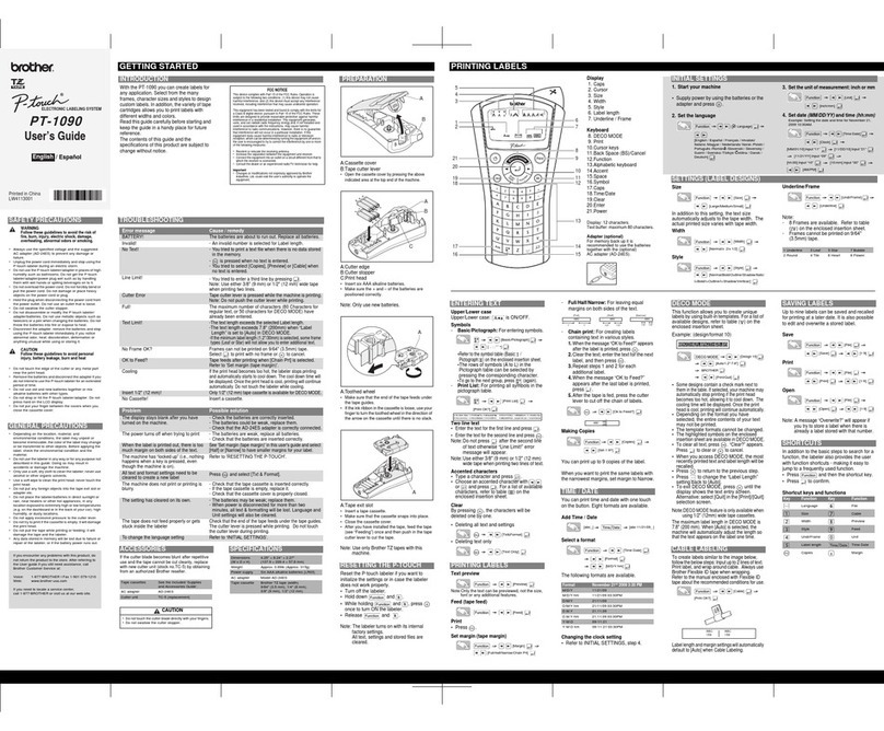 Brother PT1090 - P-Touch - Labelmaker User manual Brother PT1090 - P-Touch - Labelmaker User manual