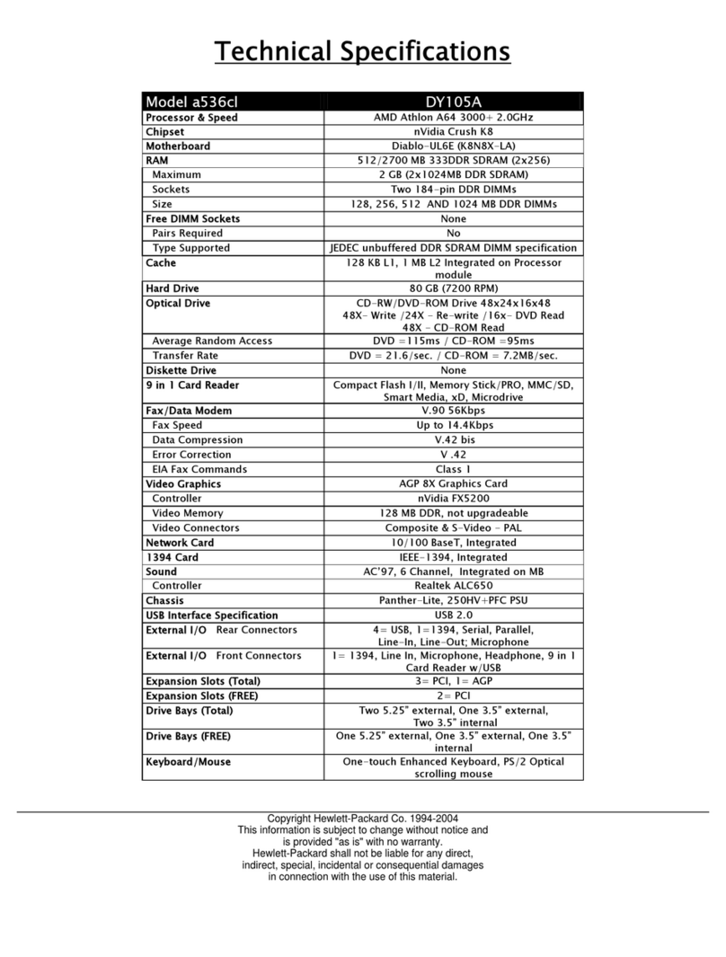 HP A524x - Pavilion - 512 MB RAM Technical data