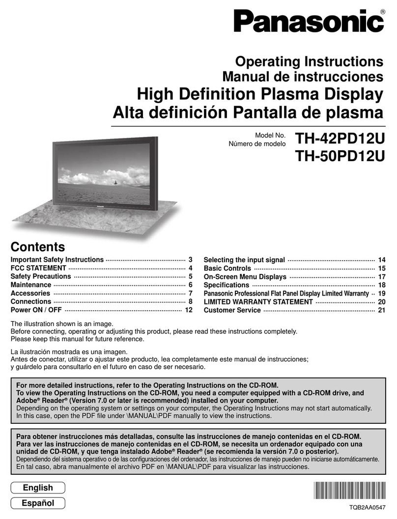 Panasonic TH-42PD12UK - 42IN Plasma HD 30K:1 720P Svid Cpnt Bnc Blk HD16 Cbvs Rca... Instruction Manual