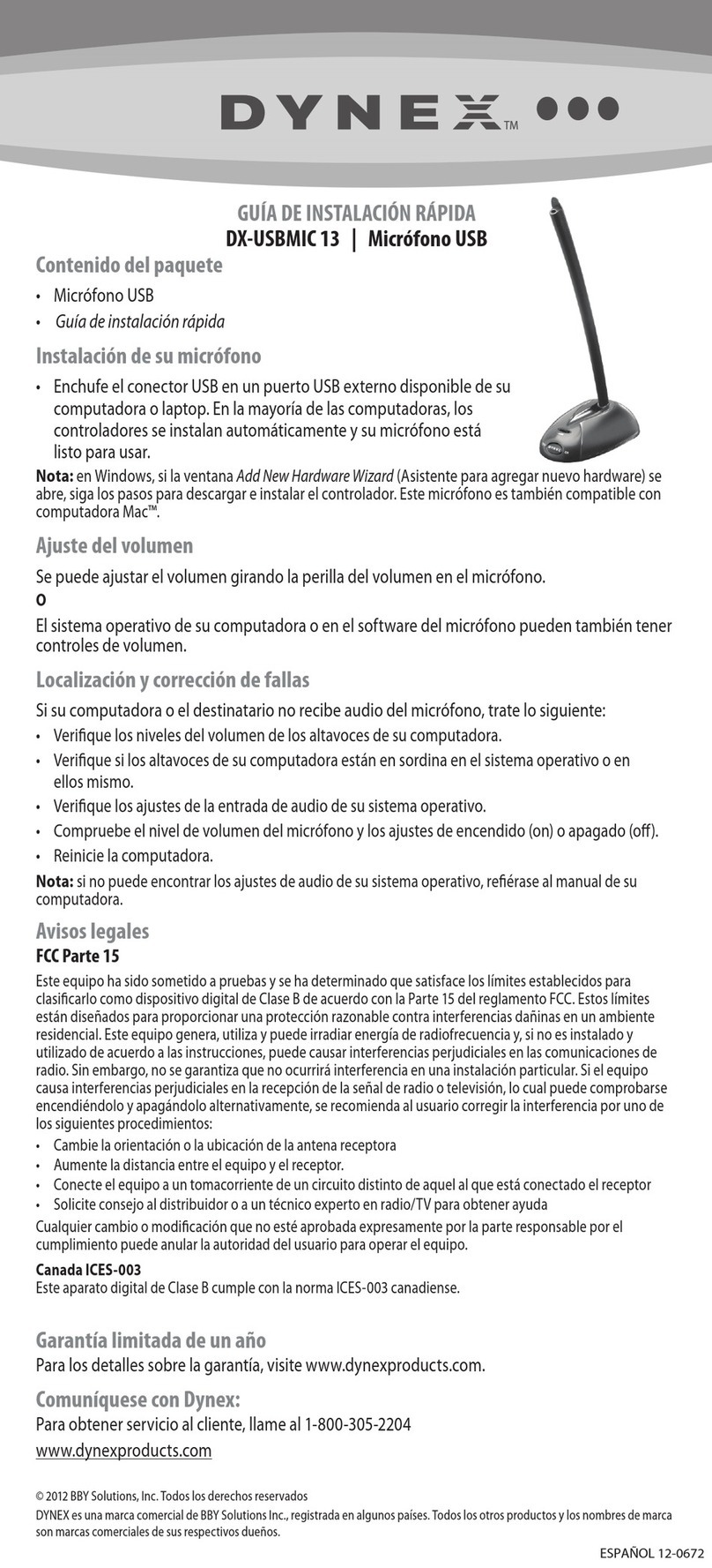 Dynex DX-USBMIC13 Guía De Instalación Rápida