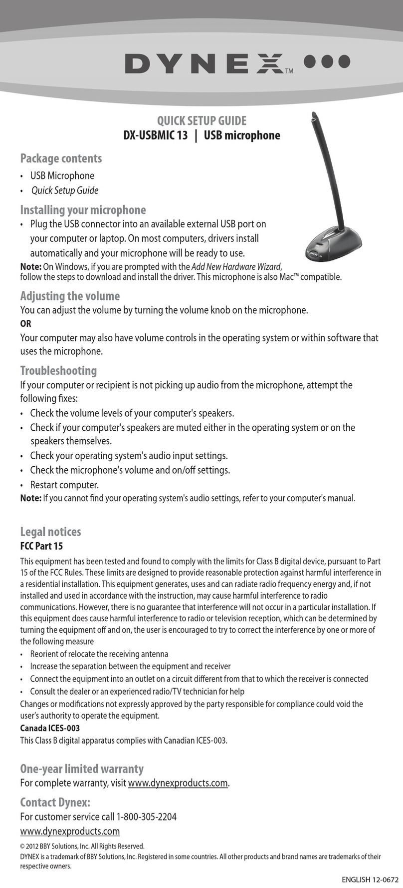Dynex DX-USBMIC13 User manual