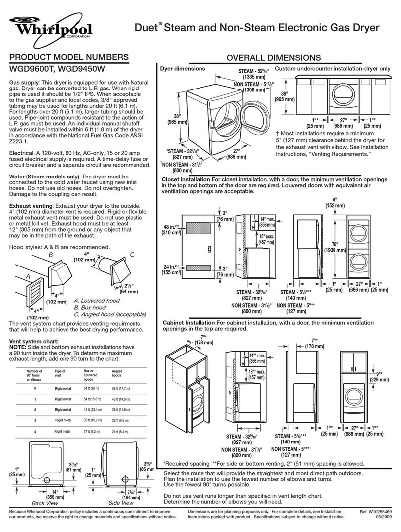 Whirlpool WGD9450WW - 27" Gas Dryer User guide