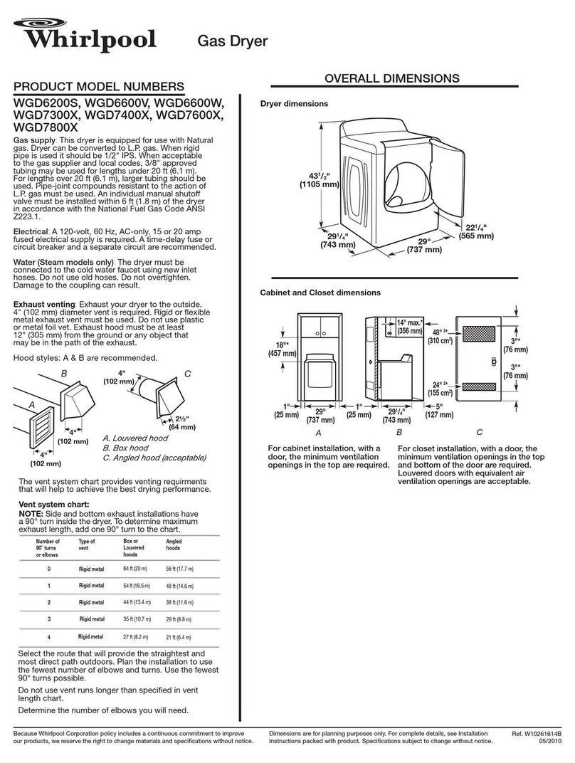 Whirlpool Cabrio WGD6200S Product dimensions