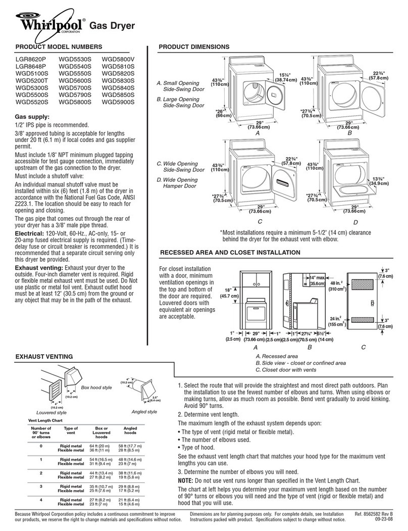 Whirlpool WGD5200TQ - Dryer Dimensions