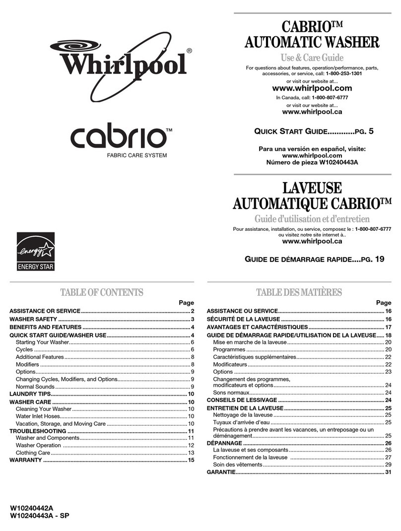 Whirlpool WTW6200VW - Cabrio - Washer Use & care guide