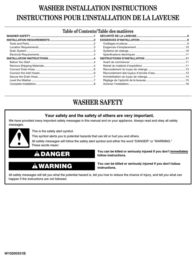 Whirlpool WTW5100VQ - 3.2 cu. Ft. Washer installation instructions