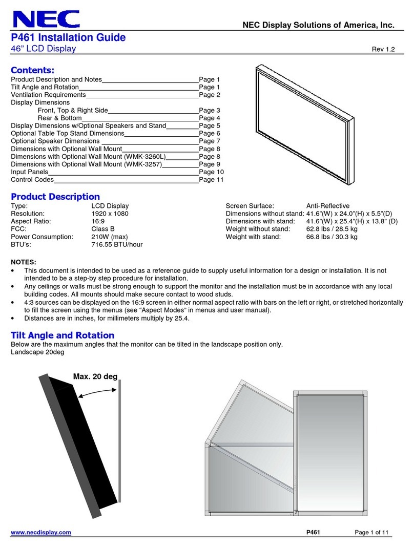 NEC P461-AVT - MultiSync - 46" LCD TV User manual
