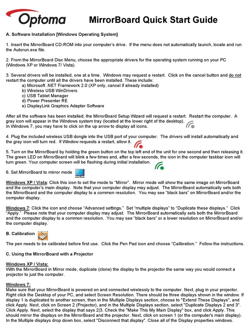 Optoma MirrorBoard Q300 quick start guide