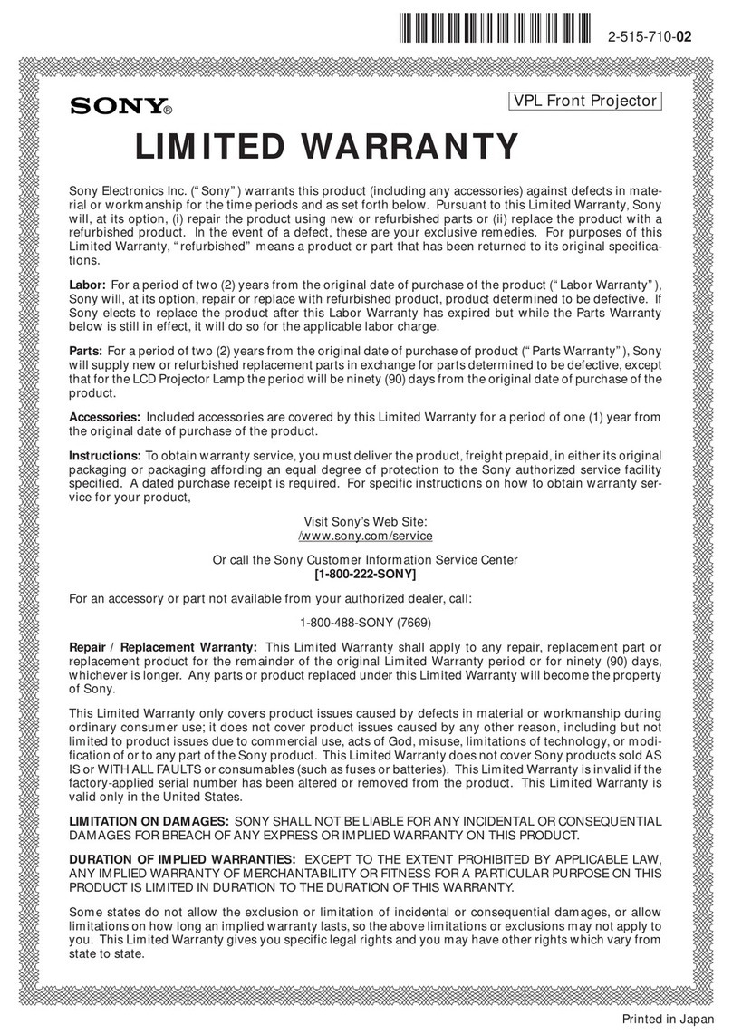 Sony VPL-HW20A Use and maintenance manual