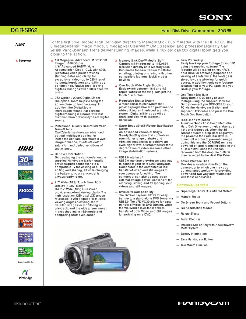 Sony DCR-SR60 - 30gb Hard Disk Handycam Camcorder User manual