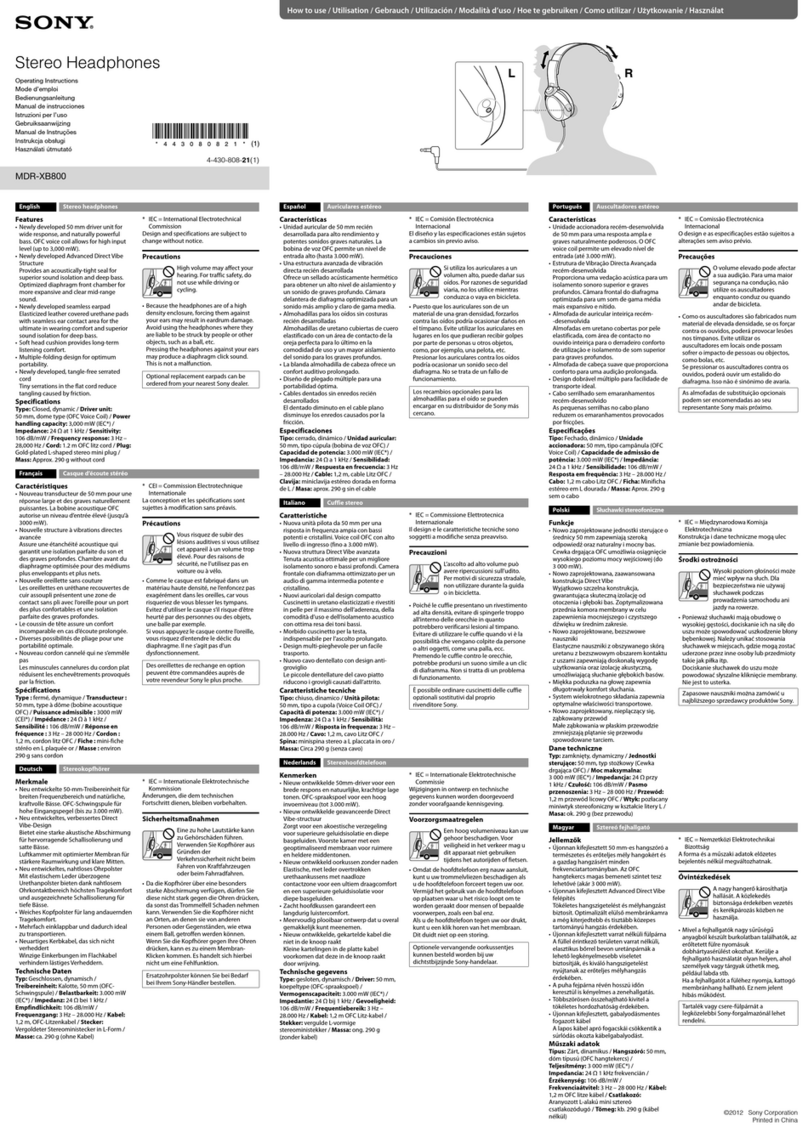 Sony MDR-XB800 operating instructions