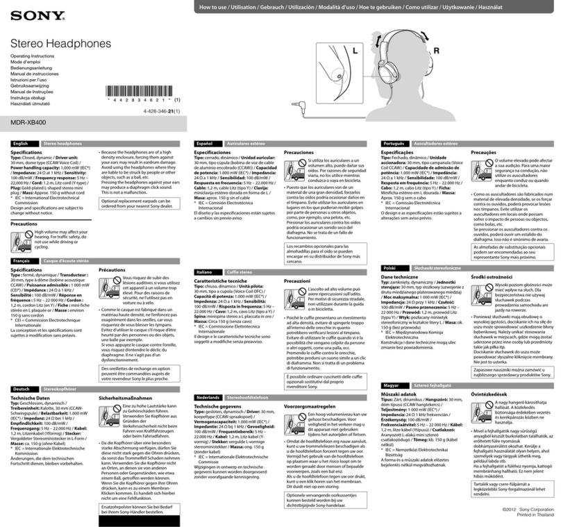 Sony MDR-XB400 User manual Sony MDR-XB400 User manual