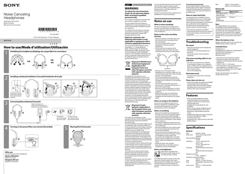 Sony MDR-NC8 operating instructions