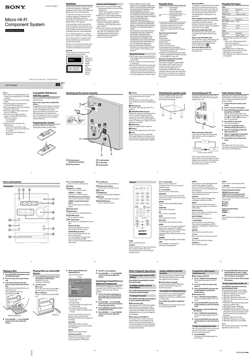 Sony CMT-DX400 operating instructions