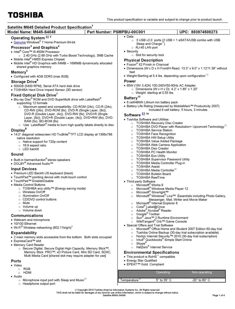 Toshiba PSMPBU-00C001 User manual