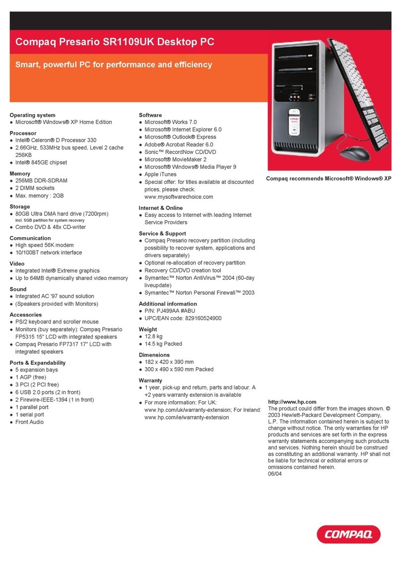 Compaq Presario SR1100 - Desktop PC Installation instructions