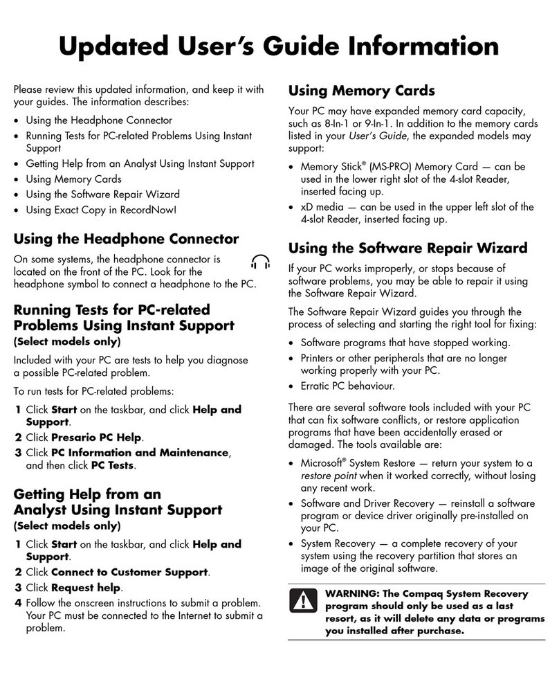 HP Presario SR1100 - Desktop PC User manual