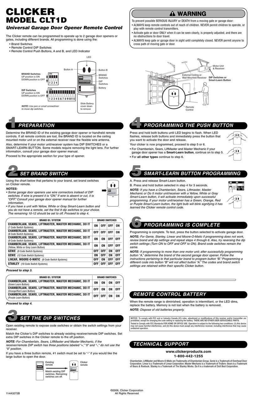 Clicker CLT1D owner's manual