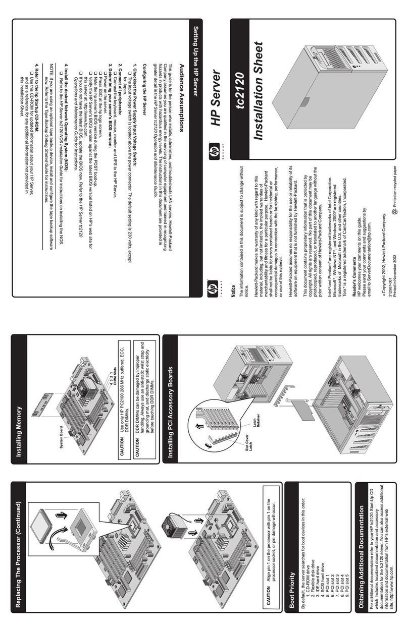 HP Tc2120 - Server - 256 MB RAM Installation sheet