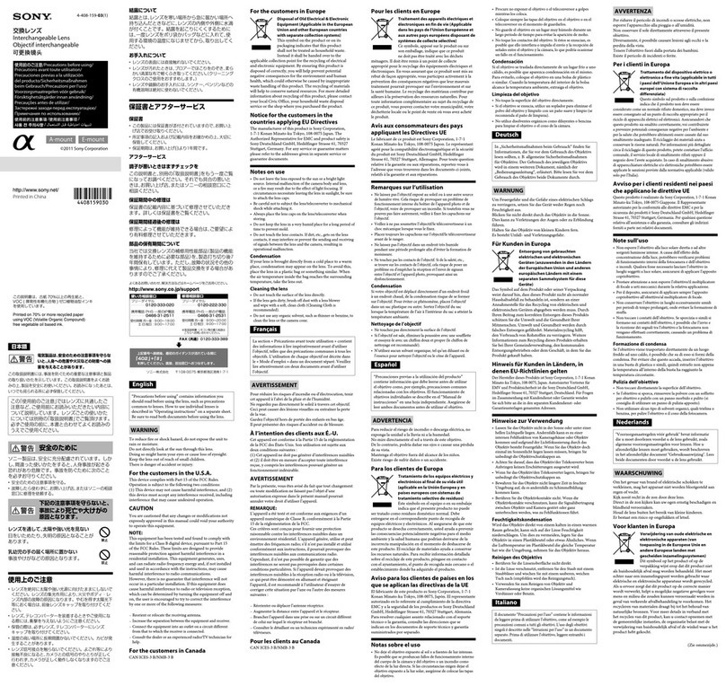 Sony SEL-50F18 Precautions before using