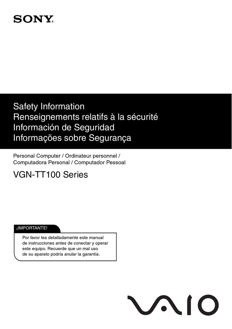 Sony VGN-TT190NJB - VAIO TT Series Safety information