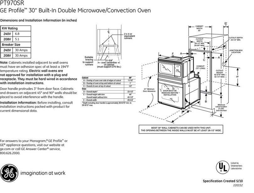 GE Profile PT970SRSS Dimensions and installation information