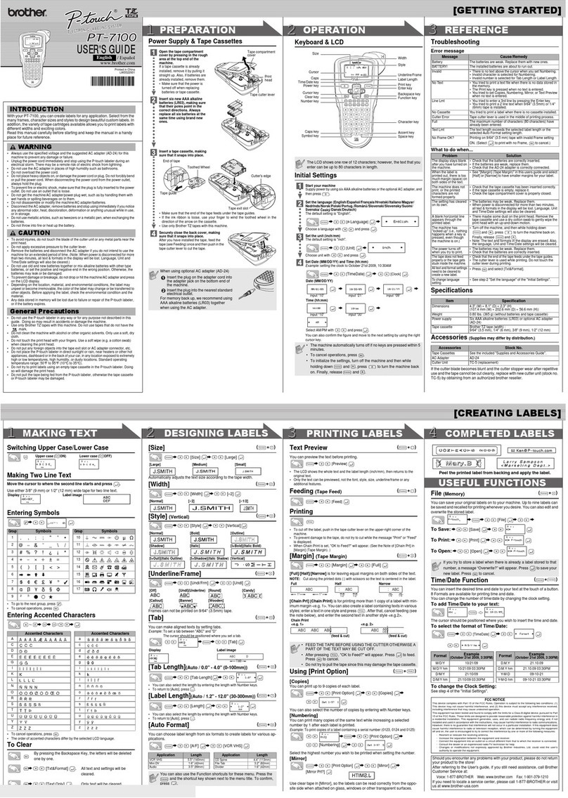 Brother PT7100 - P-Touch B/W Thermal Transfer... User manual