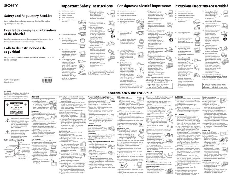 Sony KDL-40VL160 - 40" Bravia Vl Series Lcd Tv Important safety instructions
