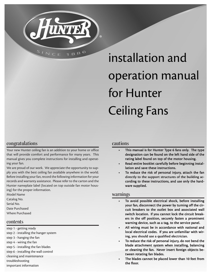 Hunter 28496 Installating and operation manual