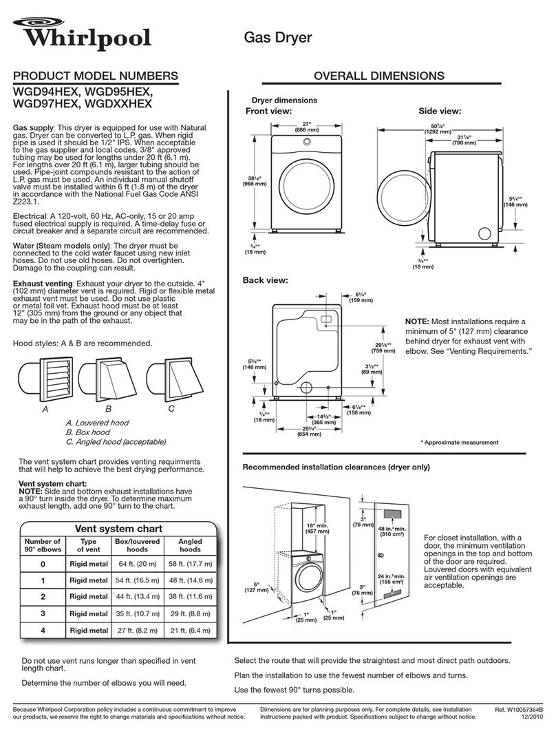 Whirlpool WGD94HEX Product dimensions