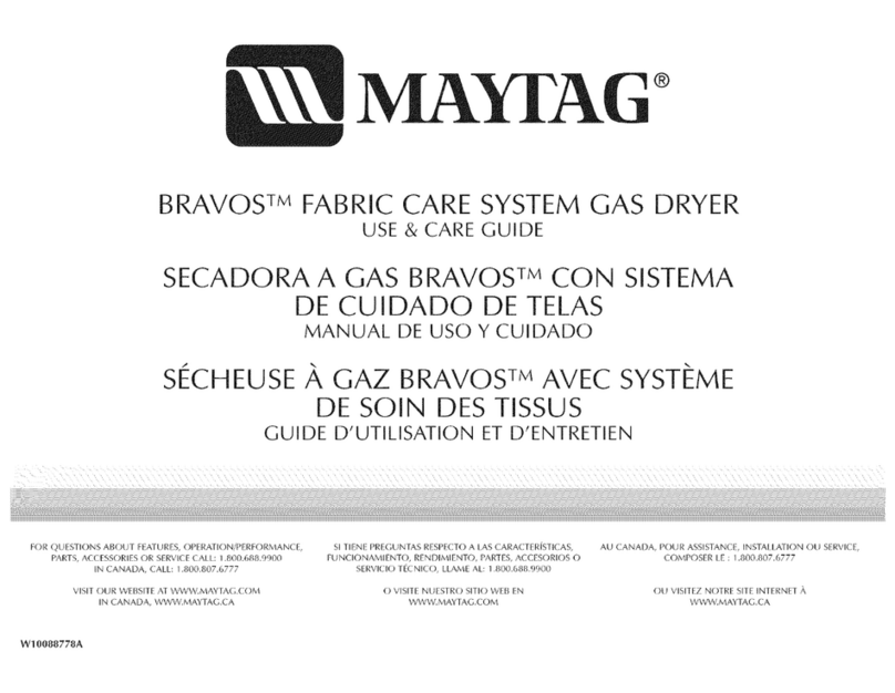 Maytag MGD6400TB - Bravos Gas Dryer User manual