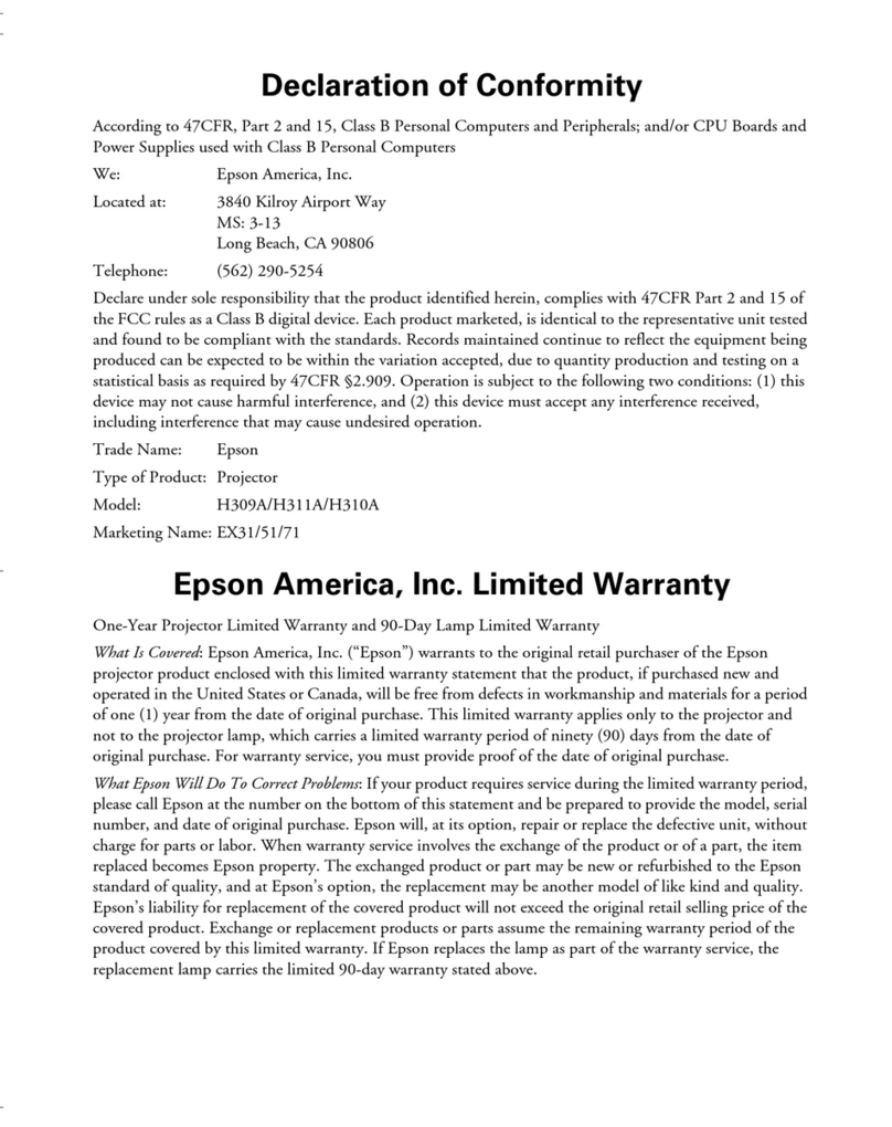 Epson EX31 Reference guide